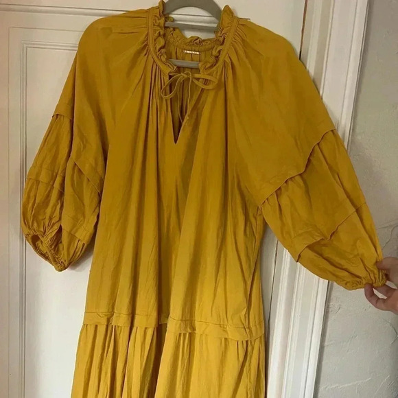 Elie Tahari Anthropologie Mustard Yellow Tiered Dress - Size XL cotton boho - Picture 5 of 11